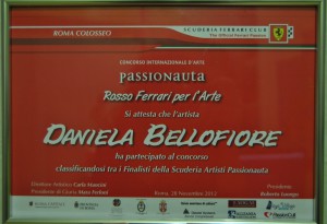 Targa concorso internazionale Passionauta Rosso Ferrari per l'arte